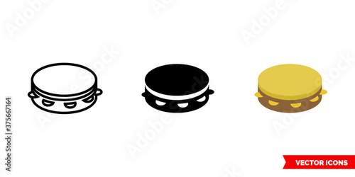 Tambourine icon of 3 types color, black and white, outline. Isolated vector sign symbol.