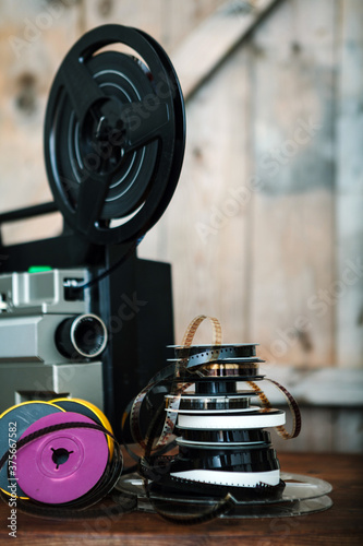 Super 8 film reels and projector photo