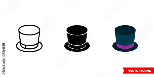 Top hat icon of 3 types color, black and white, outline. Isolated vector sign symbol.