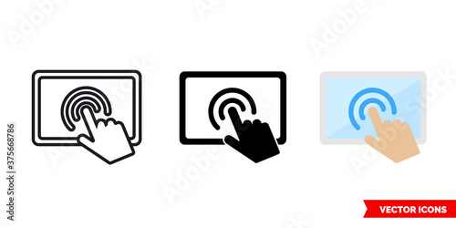 Touch screen icon of 3 types color, black and white, outline. Isolated vector sign symbol.