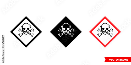 Toxic hazard icon of 3 types color, black and white, outline. Isolated vector sign symbol.