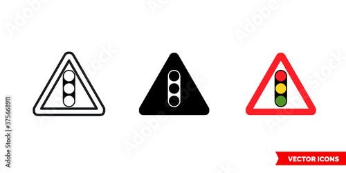 Traffic signal sign icon of 3 types color, black and white, outline. Isolated vector sign symbol.
