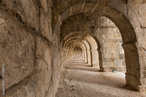 Arches in the gallery section of the Roman amphitheater at Aspendos  Turkey.