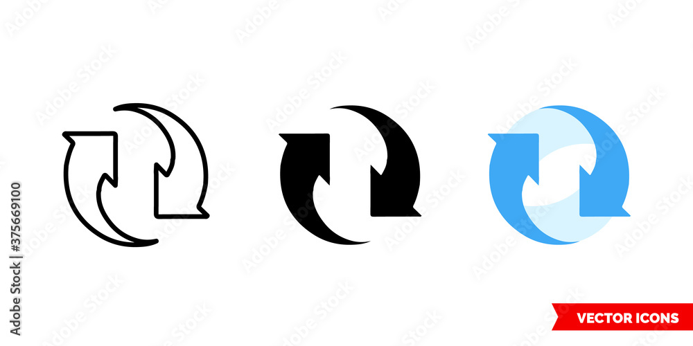Update icon of 3 types color, black and white, outline. Isolated vector sign symbol.