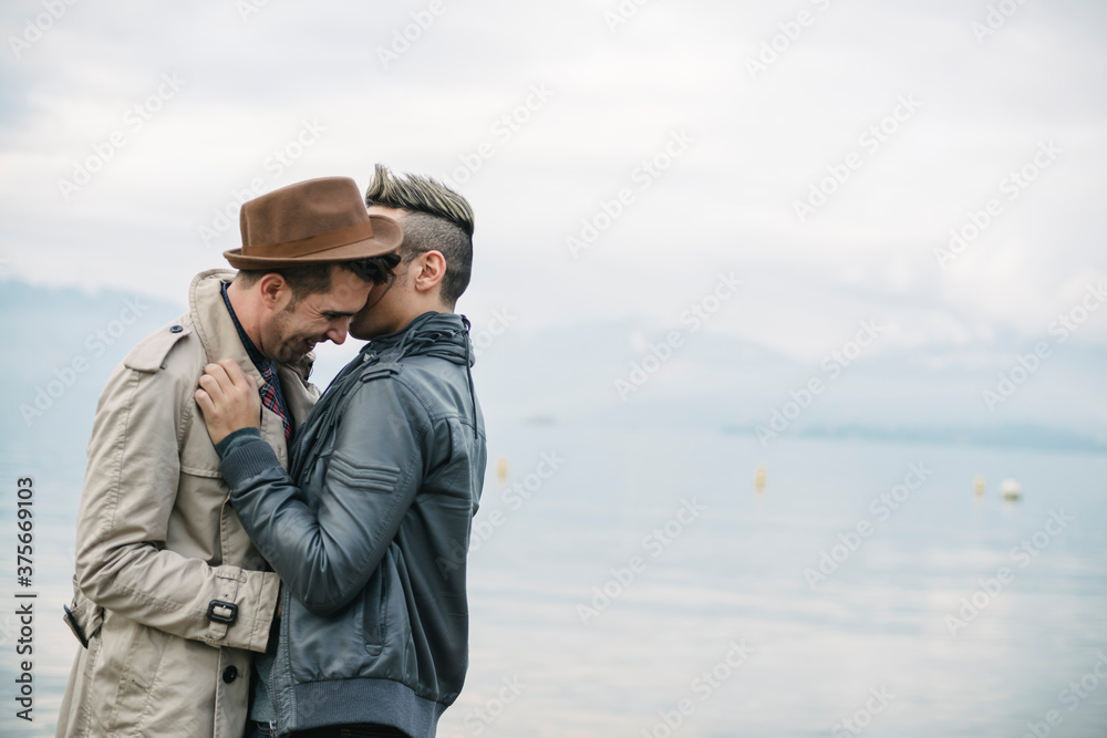 Romatic gay couple at the lake Romatic gay couple at the lake