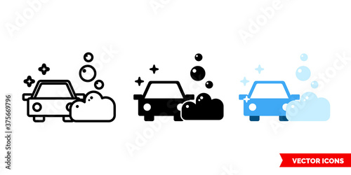 Wash car icon of 3 types color, black and white, outline. Isolated vector sign symbol.