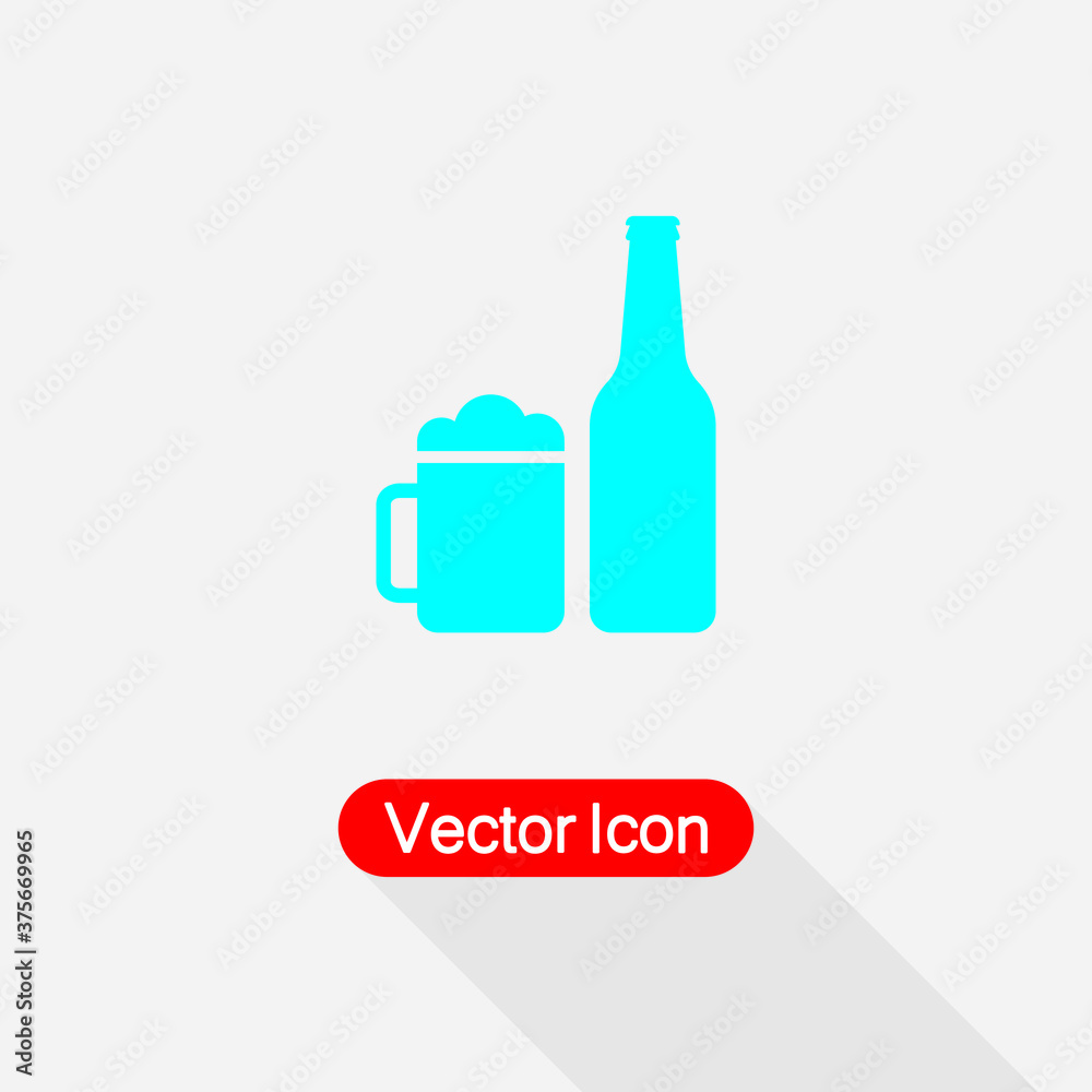 Beer Bottle With Beer Mug Icon, Beer Icon Vector Illustration Eps10 Beer Bottle With Beer Mug Icon, Beer Icon Vector Illustration Eps10