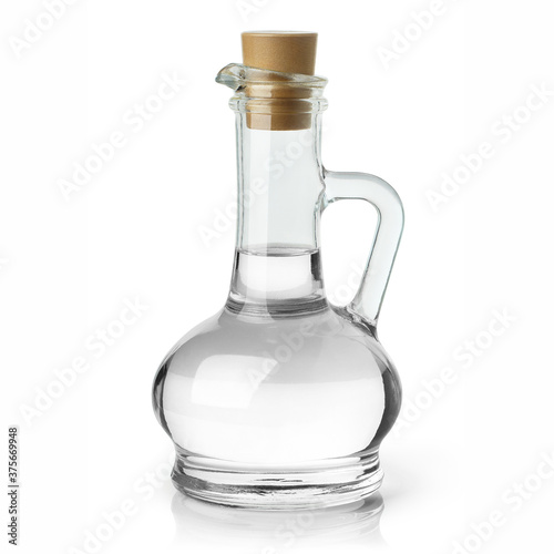 Glass jar with water or some clear liquid, isolated on white background