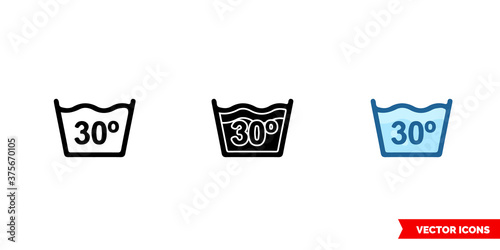 Water temperature 30C icon of 3 types color, black and white, outline. Isolated vector sign symbol.