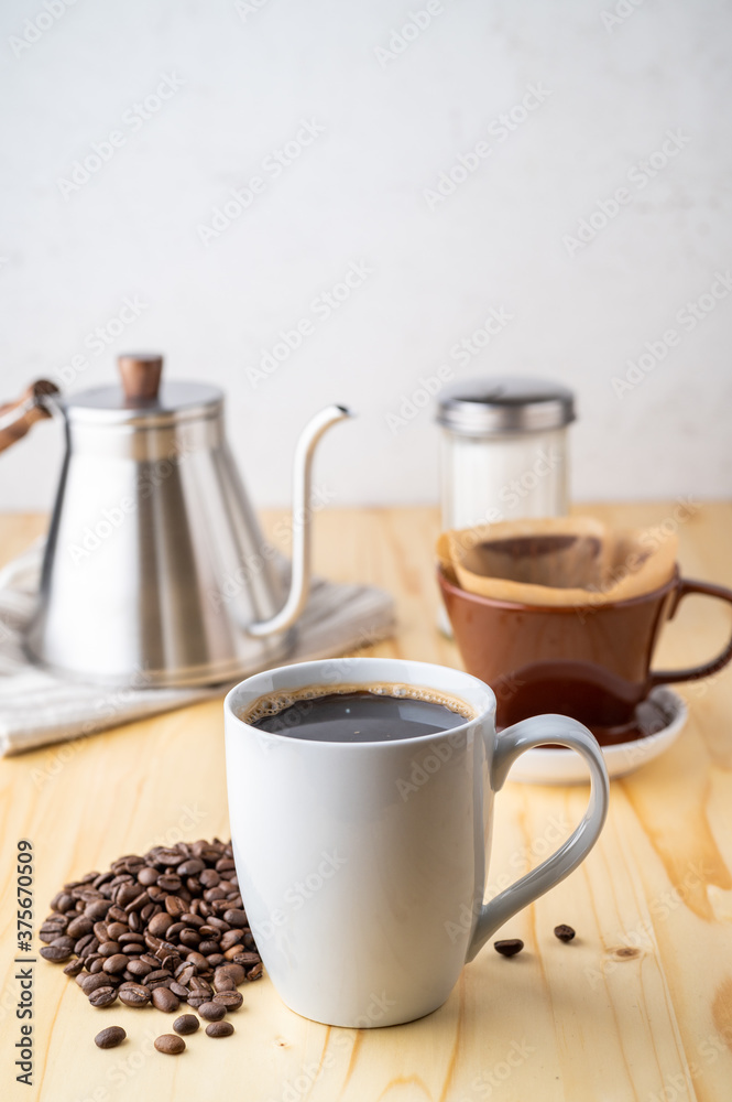 dripping coffee on wooden kitchen table