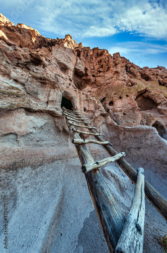 Ladder to the Ancient Puebloan Caves Bandelier National Monument New Mexico USA photo