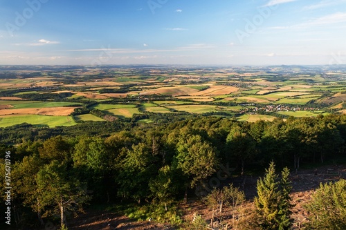 Hostyn hills. Early evening view from the lookout tower on Kelcsky Javornik to the Moravian Gate. Moravia. Czech Republic. Europe. 