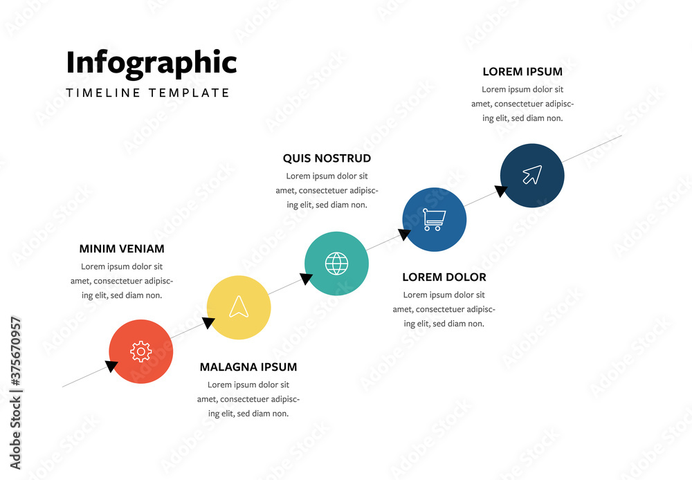 Naklejka premium modern Infographic template with colored circles joined with arrows and icons