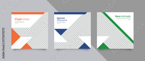 3 Editable square banner layout template. modern promotion square web banner for social media.