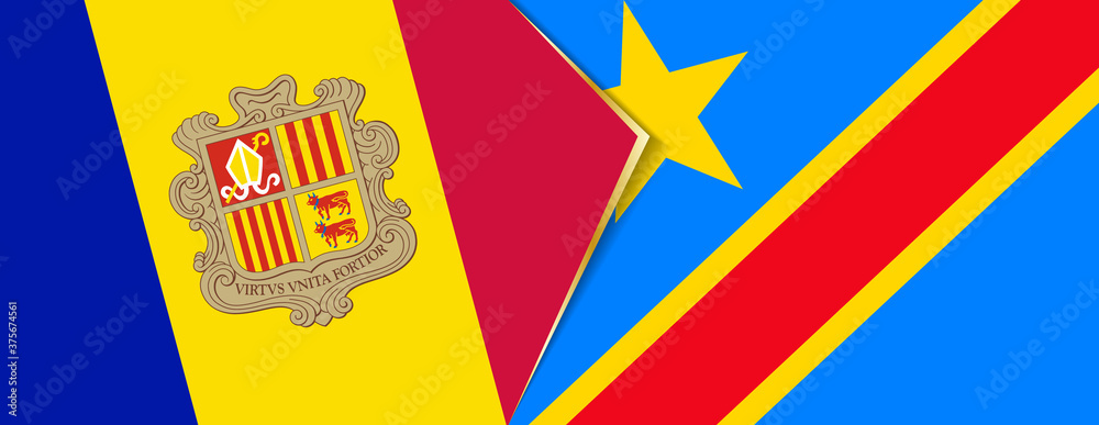 Andorra and DR Congo flags, two vector flags. Andorra and DR Congo flags, two vector flags.