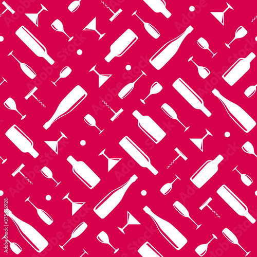 Square card template with wine bottles and glasses on red background. Vector illustration.