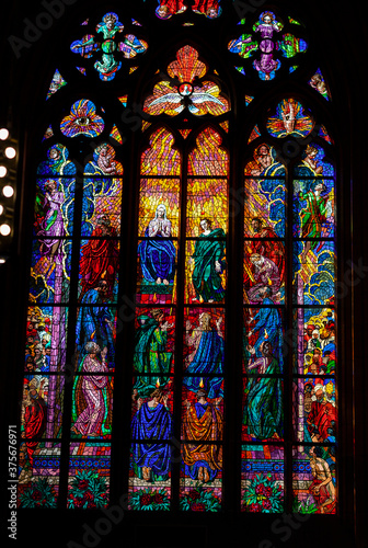 Stained Glass Windows Of St. Vitus Cathedral. Prague