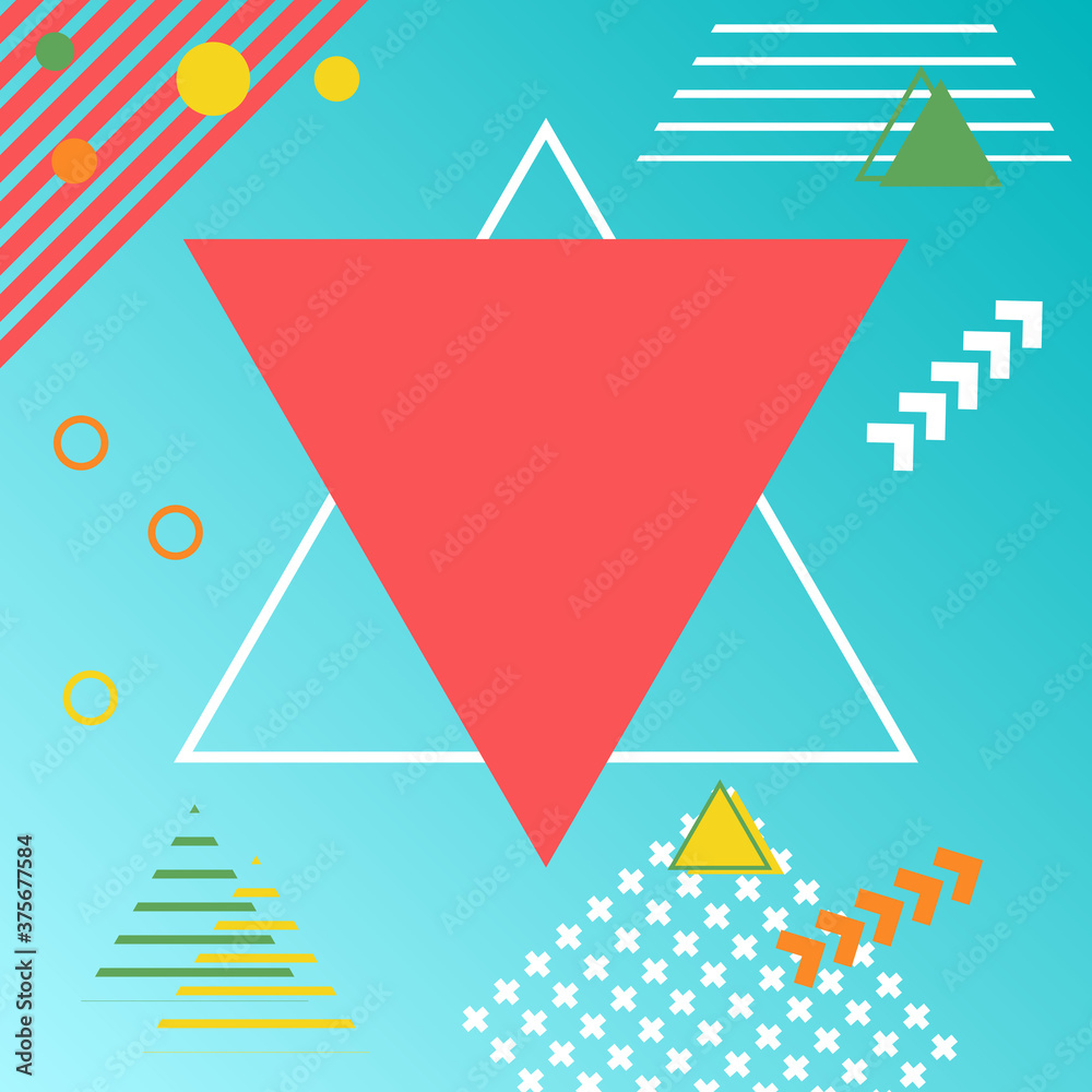 Memphis on blue background with triangular frame