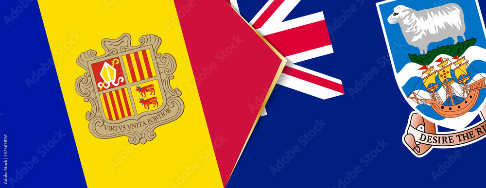 Andorra and Falkland Islands flags, two vector flags.