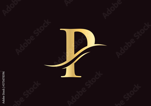 P Logo for luxury branding. Elegant and stylish design for your company in gold color.