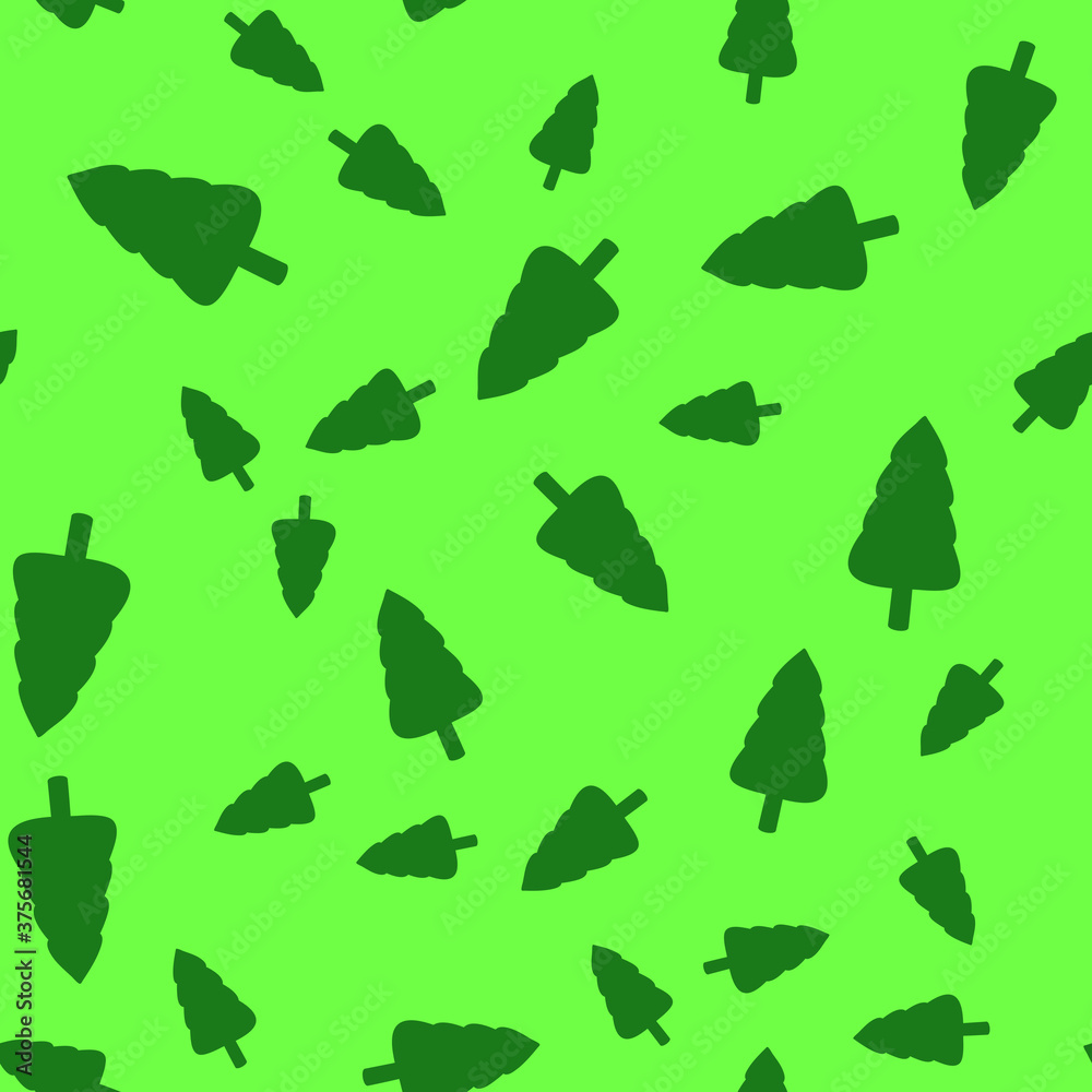 Fototapeta premium Seamless nature pattern with cute cartoon green pines, doodle vector drawing