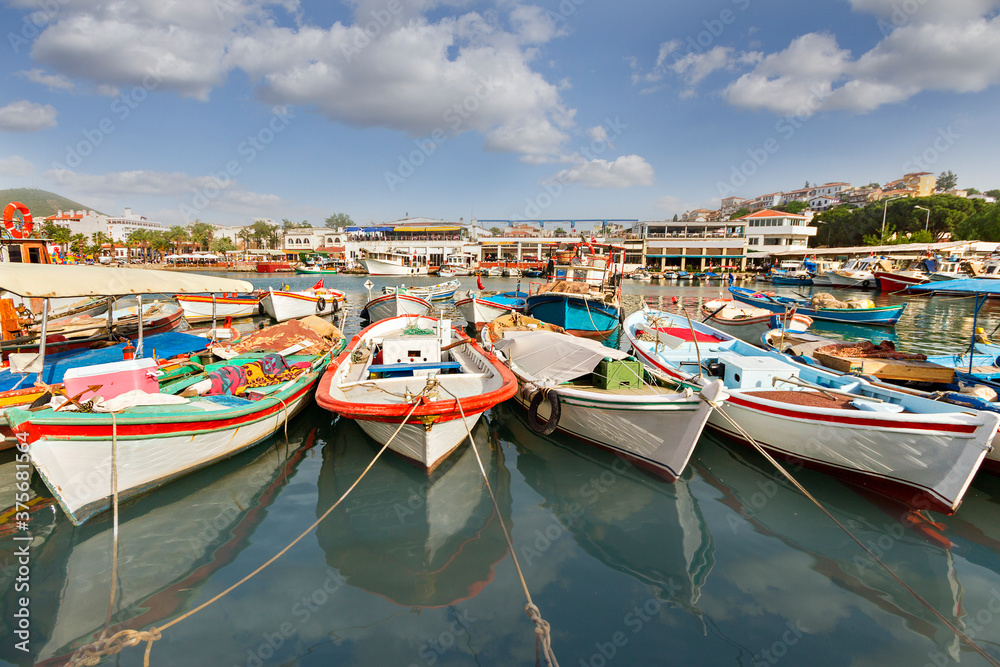 Fishing boats in the harbor of Kusadasi, Turkey.