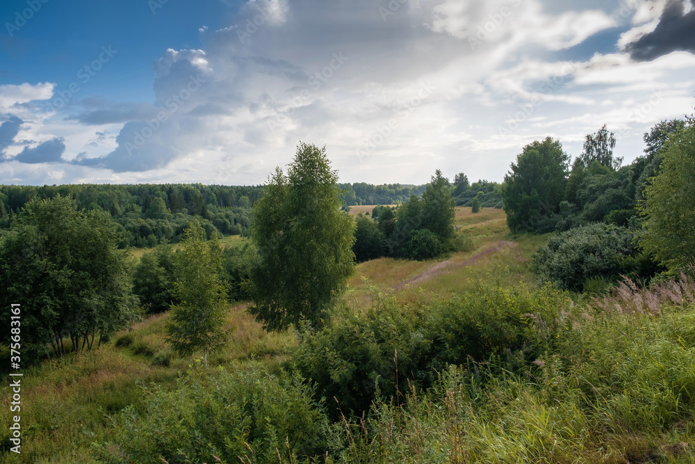 Landscape with forests and small meadows and a beautiful cloudy sky. Landscape with forests and small meadows and a beautiful cloudy sky.
