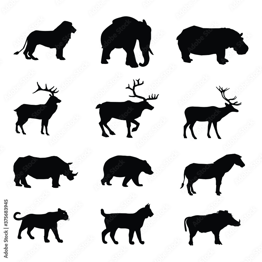 Fototapeta premium African Animals silhouettes set of 12 animals