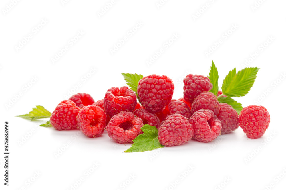 raspberries with leaf isolated on a white background raspberries with leaf isolated on a white background