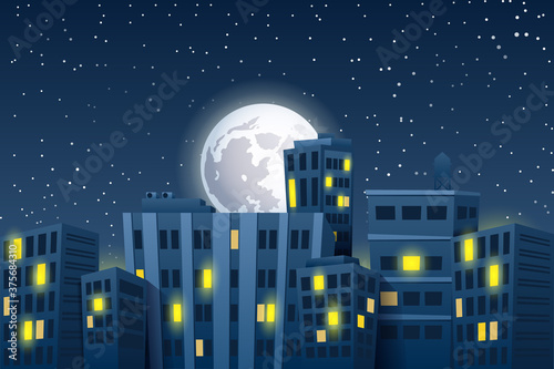 Night cityscape with the moon
