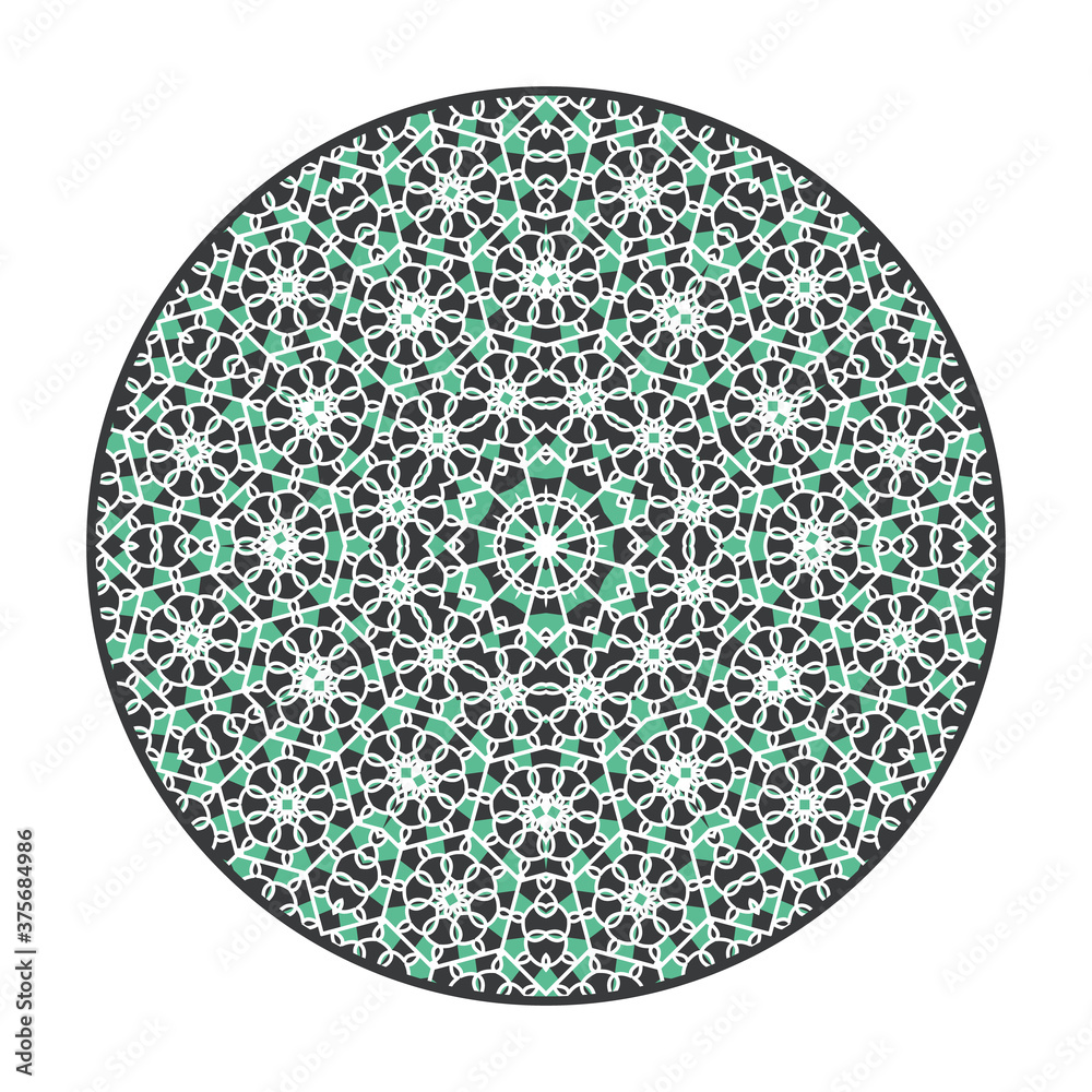 Oriental geometric mandala background. Arabic circular decorative ornament isolated on white. Vector asian design
