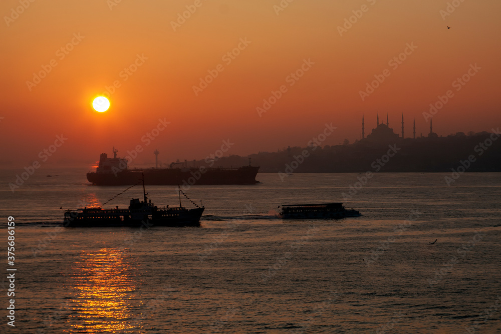 Sunset over Istanbul silhouette