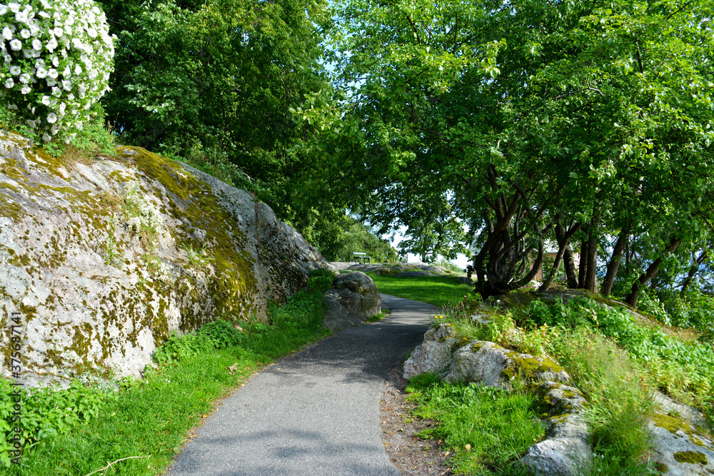 Spaziergang in Drøbak am Oslofjord in Norwegen, Sommer in Drobak