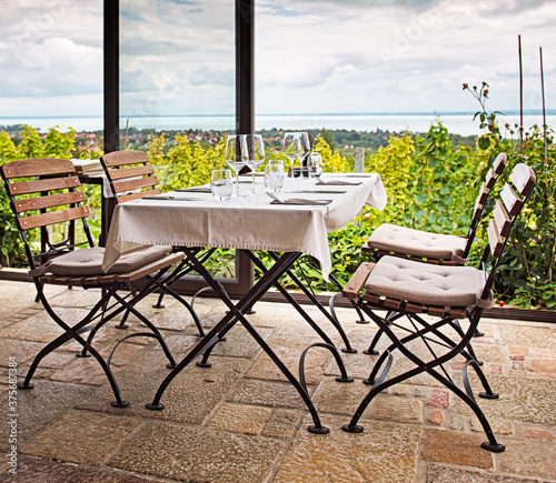 Cozy restaurant with vineyards at lake Balaton photo