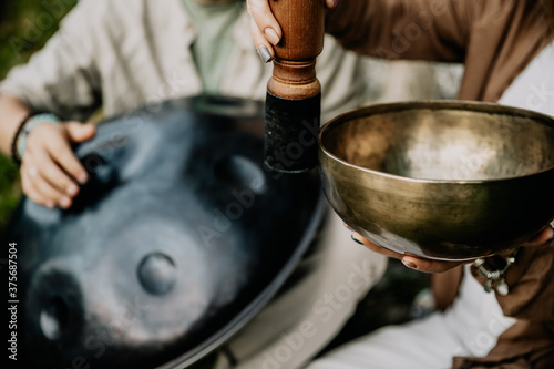 close up musician Playing Handpan photo