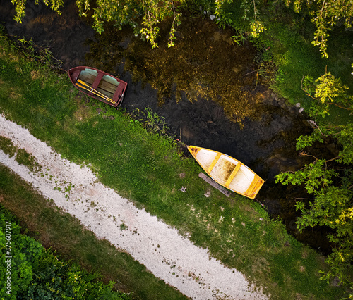 Aerial view on boats at the...