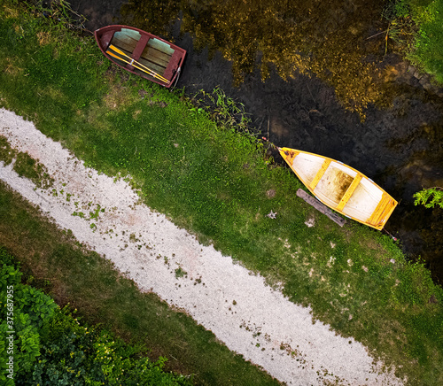 Aerial view on boats at the...