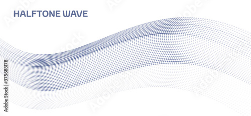 Dotted bluish gray wave with halftone effect. Vector
