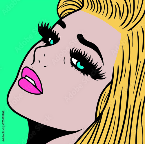 Beautiful realistic woman showing a sexy look. pop art. Vector illustration.