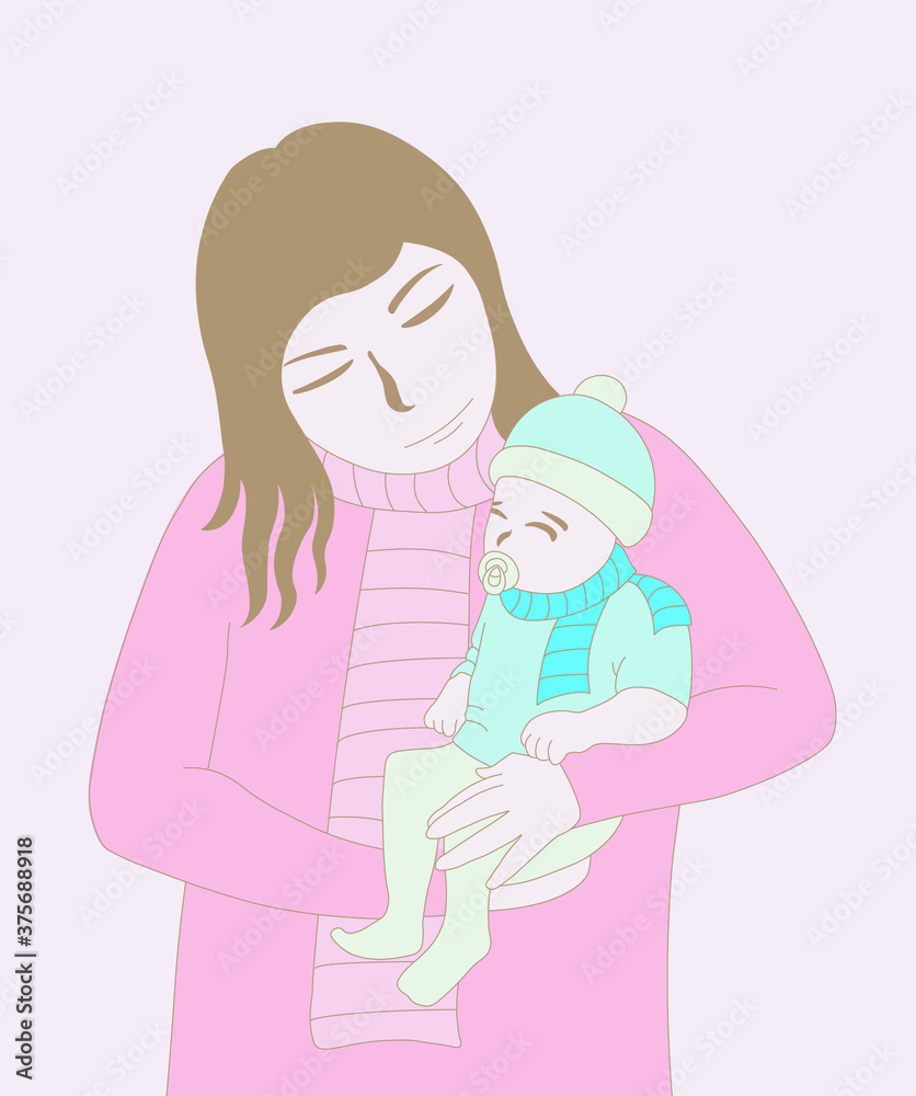 Vector Illustration Of Mother Carrying Son In Her Arms Vector Illustration Of Mother Carrying Son In Her Arms