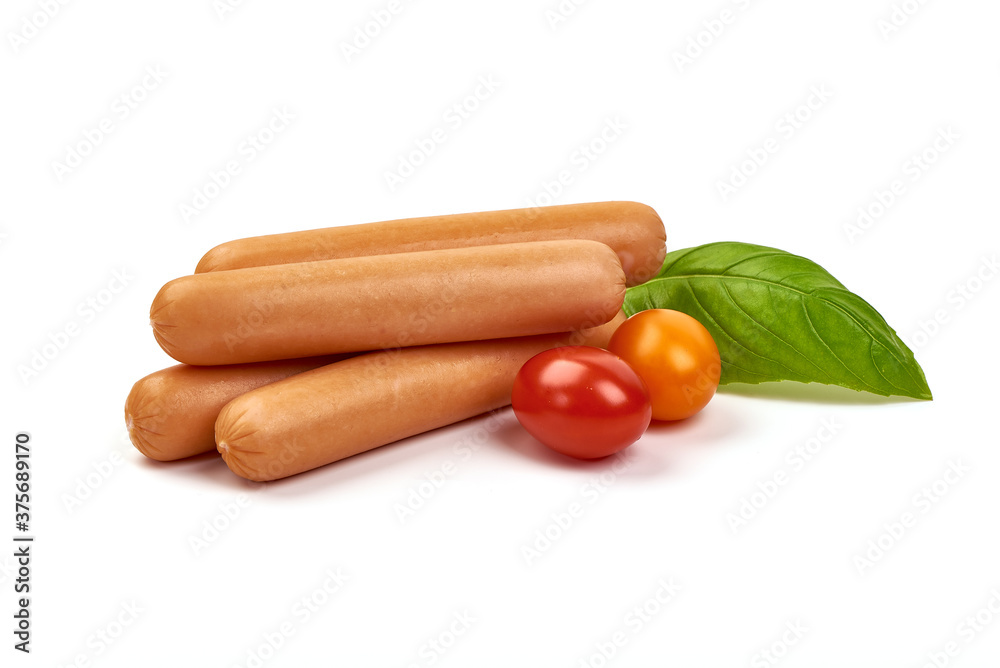 Boiled sausages, isolated on white background Boiled sausages, isolated on white background