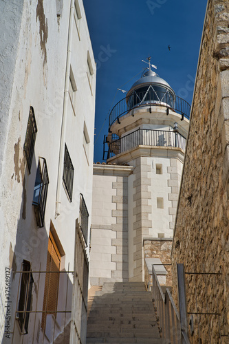 Fototapeta Naklejka Na Ścianę i Meble -  Cute spanish town for holiday with lighthouse and wonderful sea view. Peniscola, Spain.