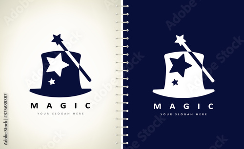 Magic wand and hat logo stars