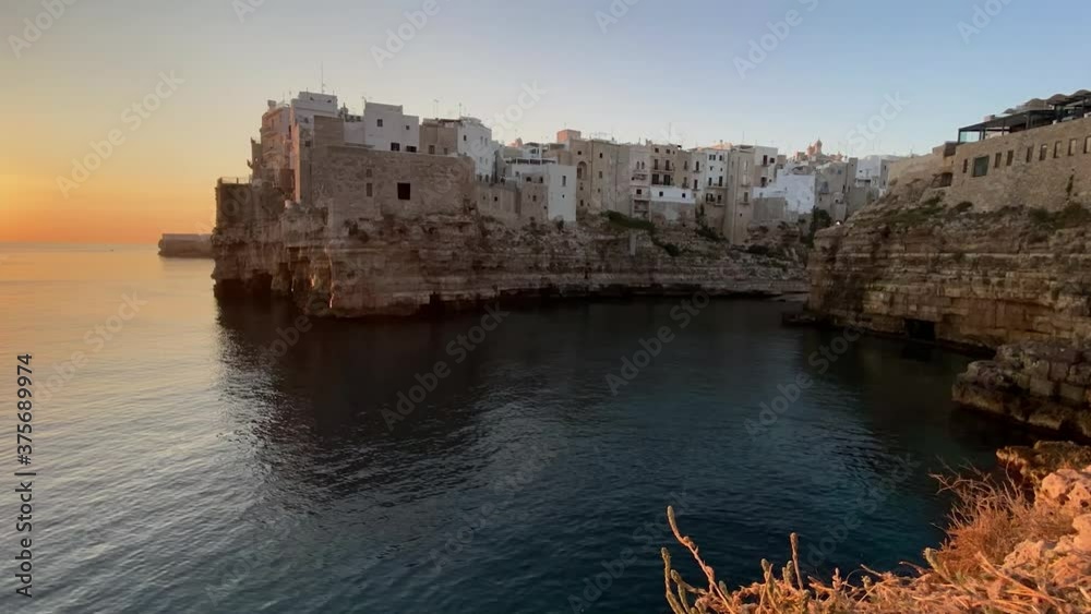 Timelapse 4k of the sunrise of Polignano a mare, Puglia, Italy. Cliff overlooking the sea Timelapse 4k of the sunrise of Polignano a mare, Puglia, Italy. Cliff overlooking the sea