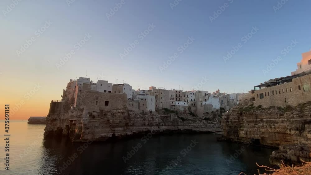 Timelapse 4k of the sunrise of Polignano a mare, Puglia, Italy. Cliff overlooking the sea Timelapse 4k of the sunrise of Polignano a mare, Puglia, Italy. Cliff overlooking the sea