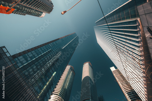 Photography Office buildings tall up to the sky in the financial district in downtown Toronto Ontario Canada