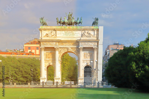 Arco della pace a Milano, Arch of Peace in Milan city in Italy 