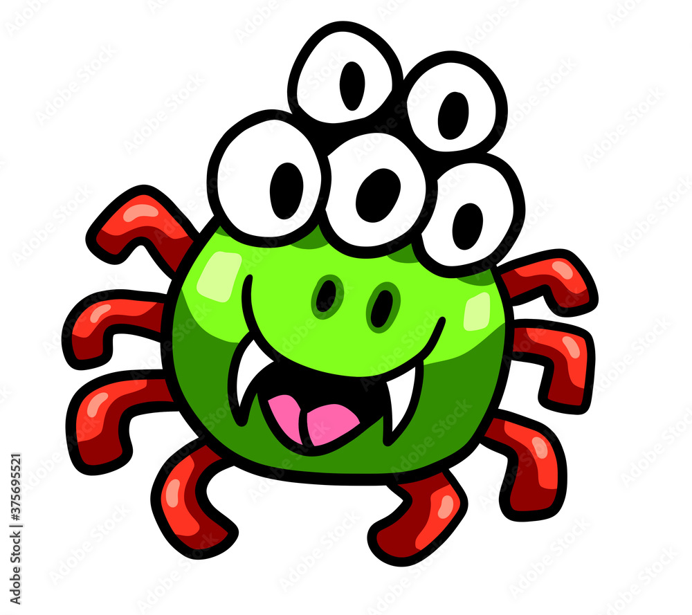 Obraz premium Adorable Stylized Happy Little Five Eyed Red Green Spider