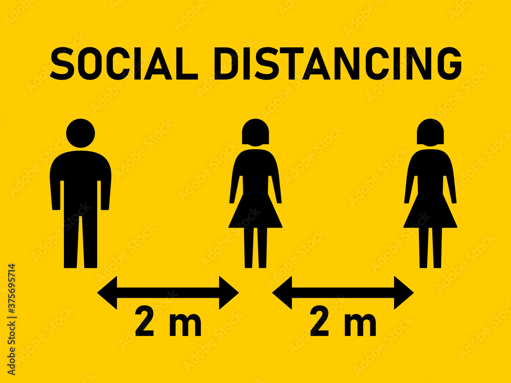 Social Distancing 2 m or 2 Metres Keep Your Distance Instruction Sign. Vector Image. Social Distancing 2 m or 2 Metres Keep Your Distance Instruction Sign. Vector Image.