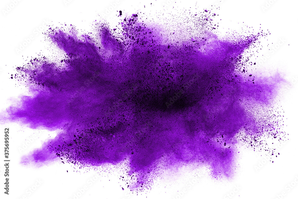 Explosion of purple powder isolated on white background. Explosion of purple powder isolated on white background.